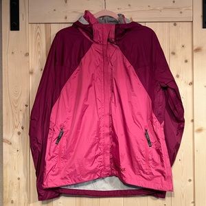 Marmot‎ Women’s Zip Up Windbreaker Colorblock Pink Magenta Hooded Jacket Size XL
